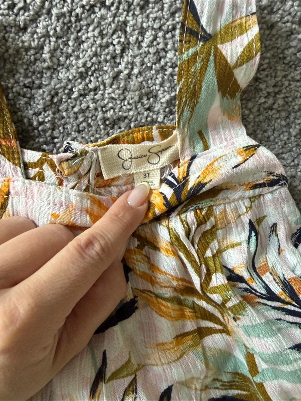 Jessica Simpson Palm-Print Maxi Dress in White, Mustard & Navy